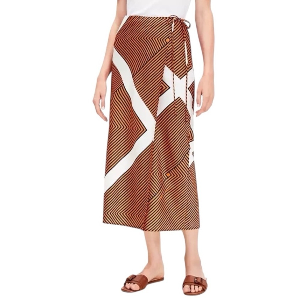 LOFT Bias Cut Midi Skirt Ann Taylor Orange Navy Blue White Size 6 Wrap Maxi Midi - Picture 8 of 8